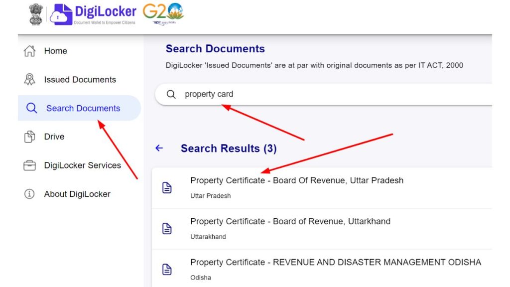 DigiLocker Property Card Search