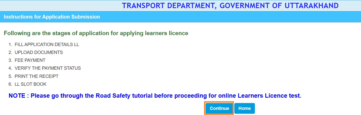 Learner license apply
