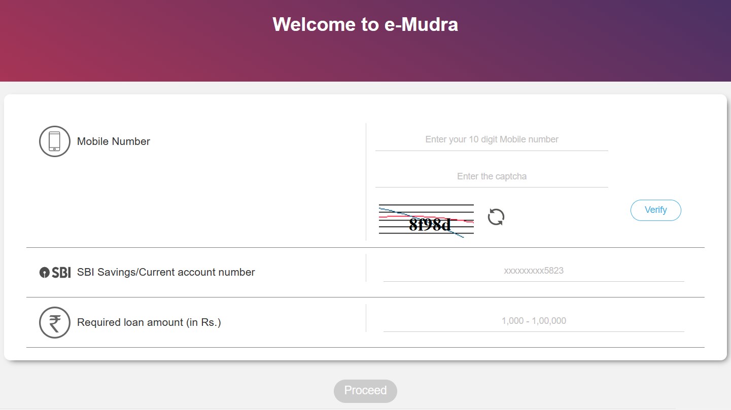 SBI e-Mudra loan application form