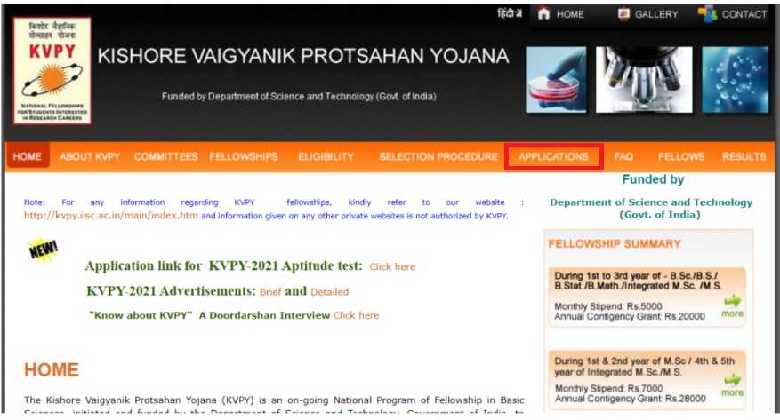 kishore Vaigyanik protsahan yojana apply