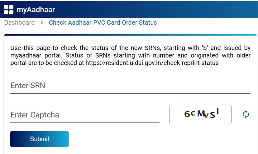 Aadhar card status Check