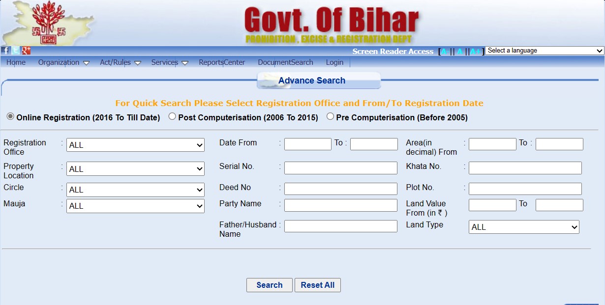 Bihar jamen registration